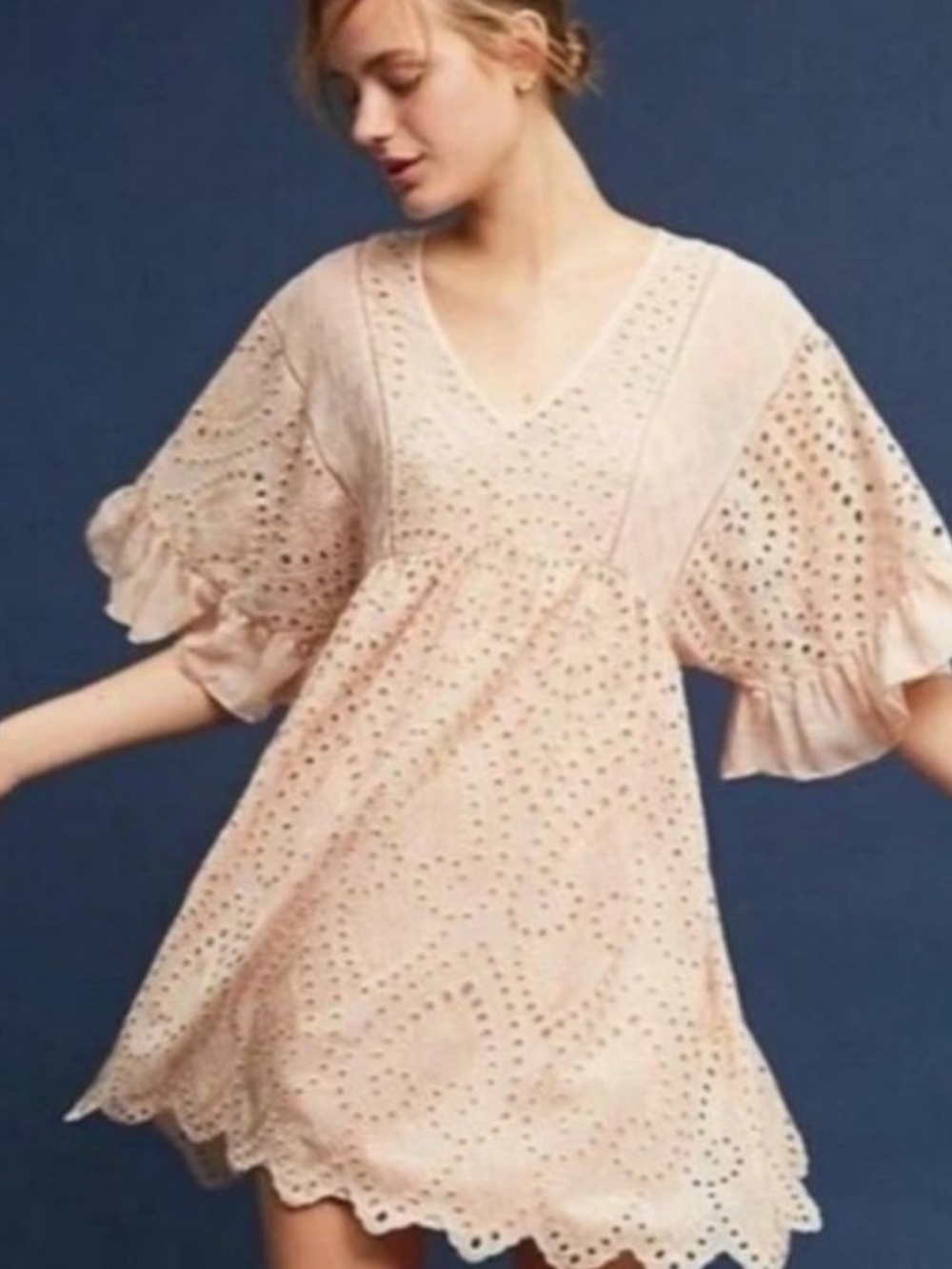 Akemi + Kin Anthropologie Brooke sheer eyelet babydoll swing dress 4 women’s